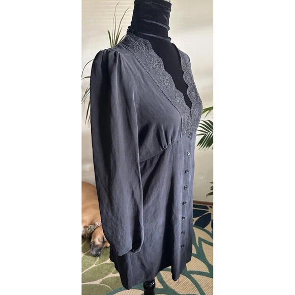 ZARA Front Lace Long Sleeve Button Front Dress Size Medium Black  Gothic - Picture 4 of 12